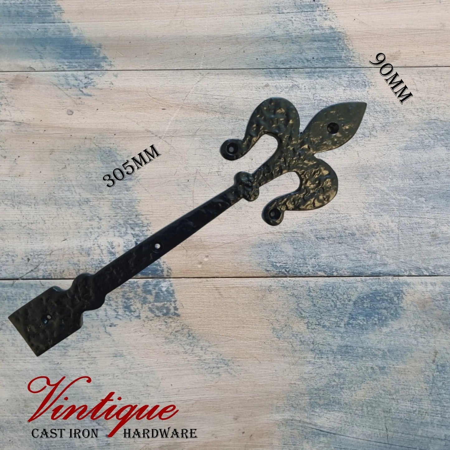 Cast Iron Faux Hinge Fleur De lis 305mm long x 90mm wide-Vintique Concepts