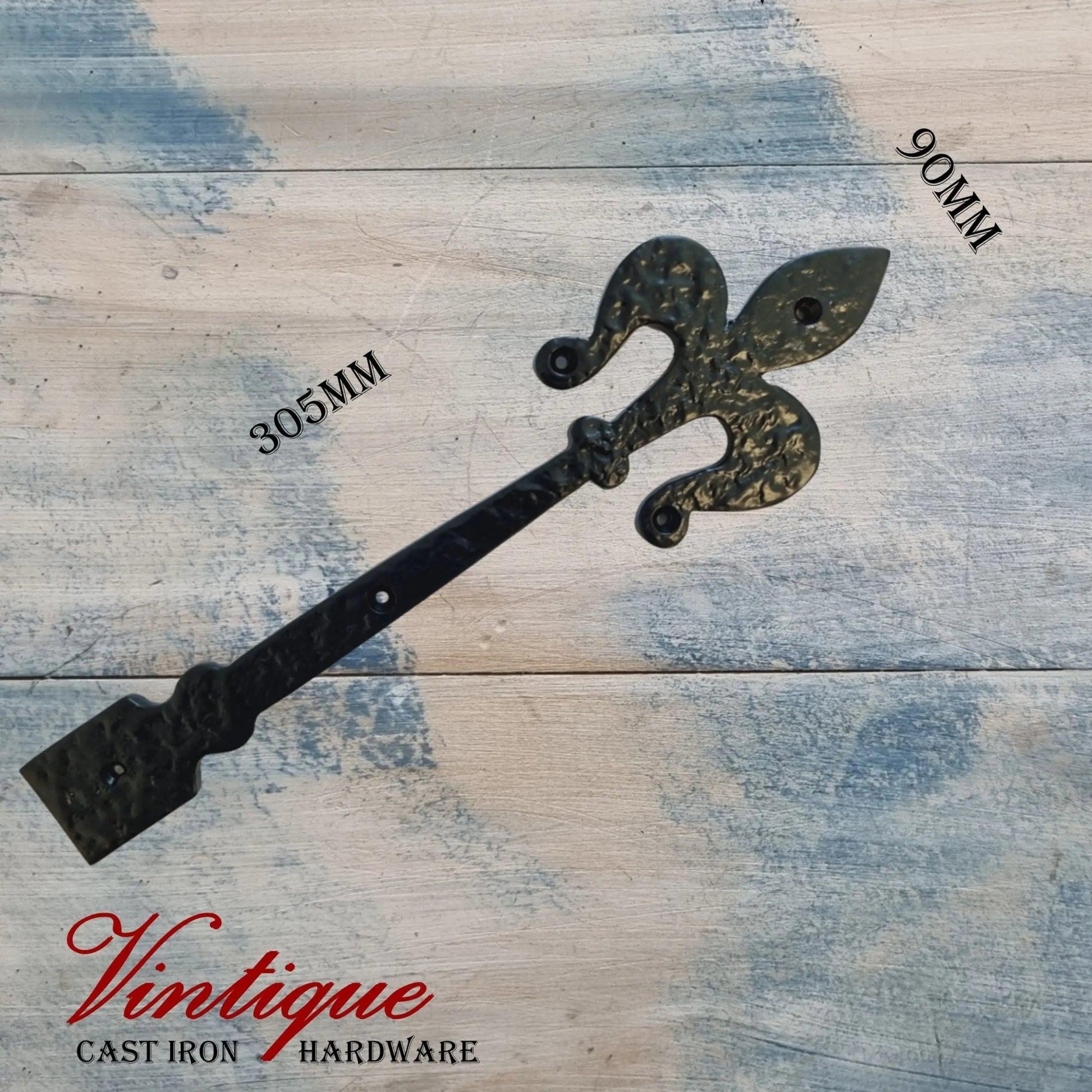 Cast Iron Faux Hinge Fleur De lis 305mm long x 90mm wide-Vintique Concepts