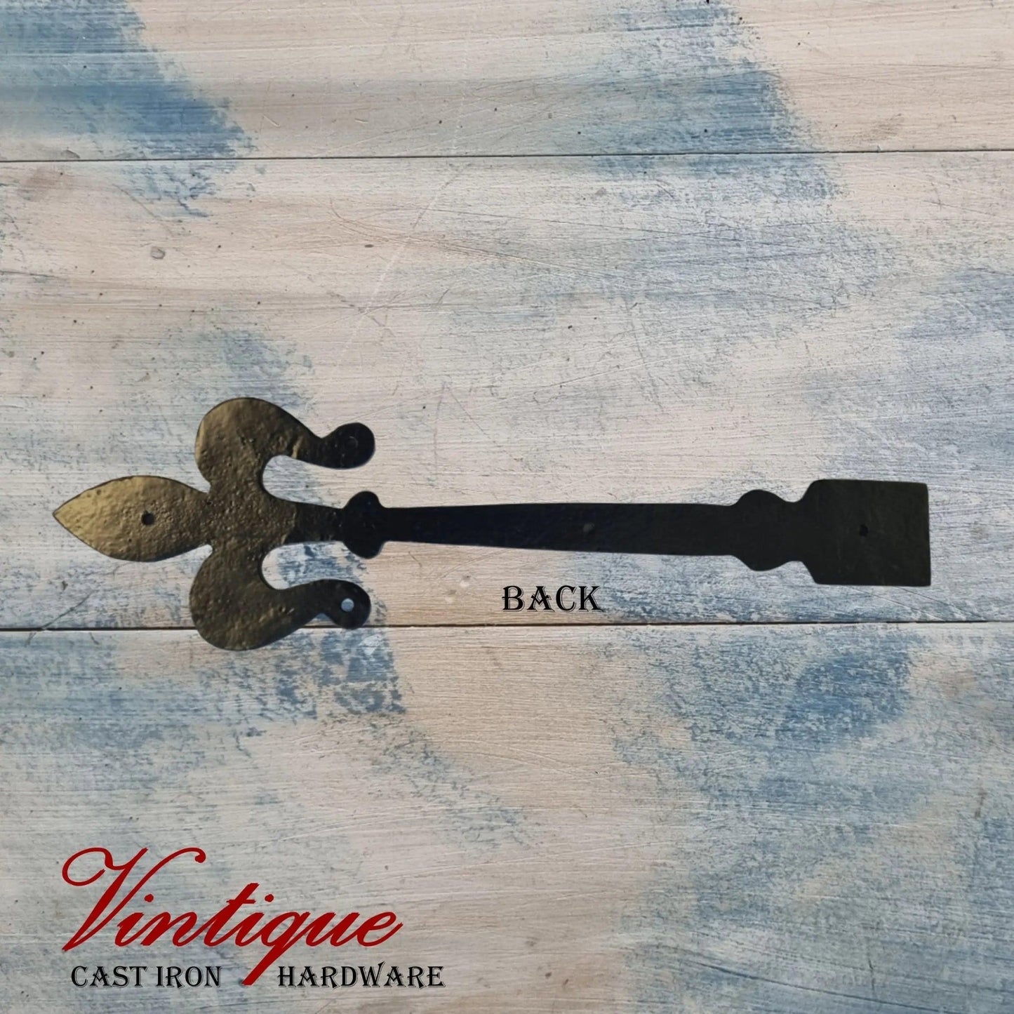 Cast Iron Faux Hinge Fleur De lis 305mm long x 90mm wide-Vintique Concepts