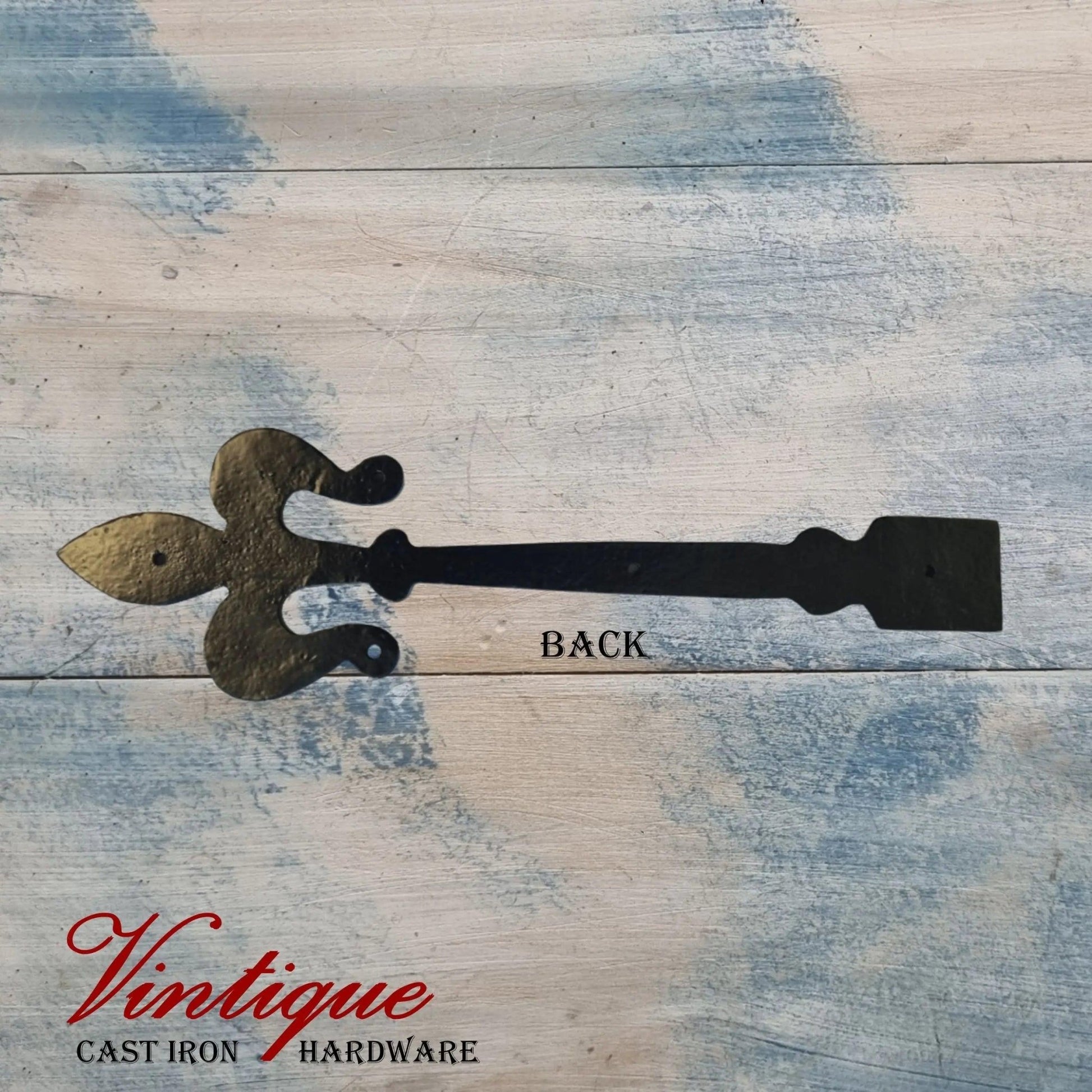 Cast Iron Faux Hinge Fleur De lis 305mm long x 90mm wide-Vintique Concepts