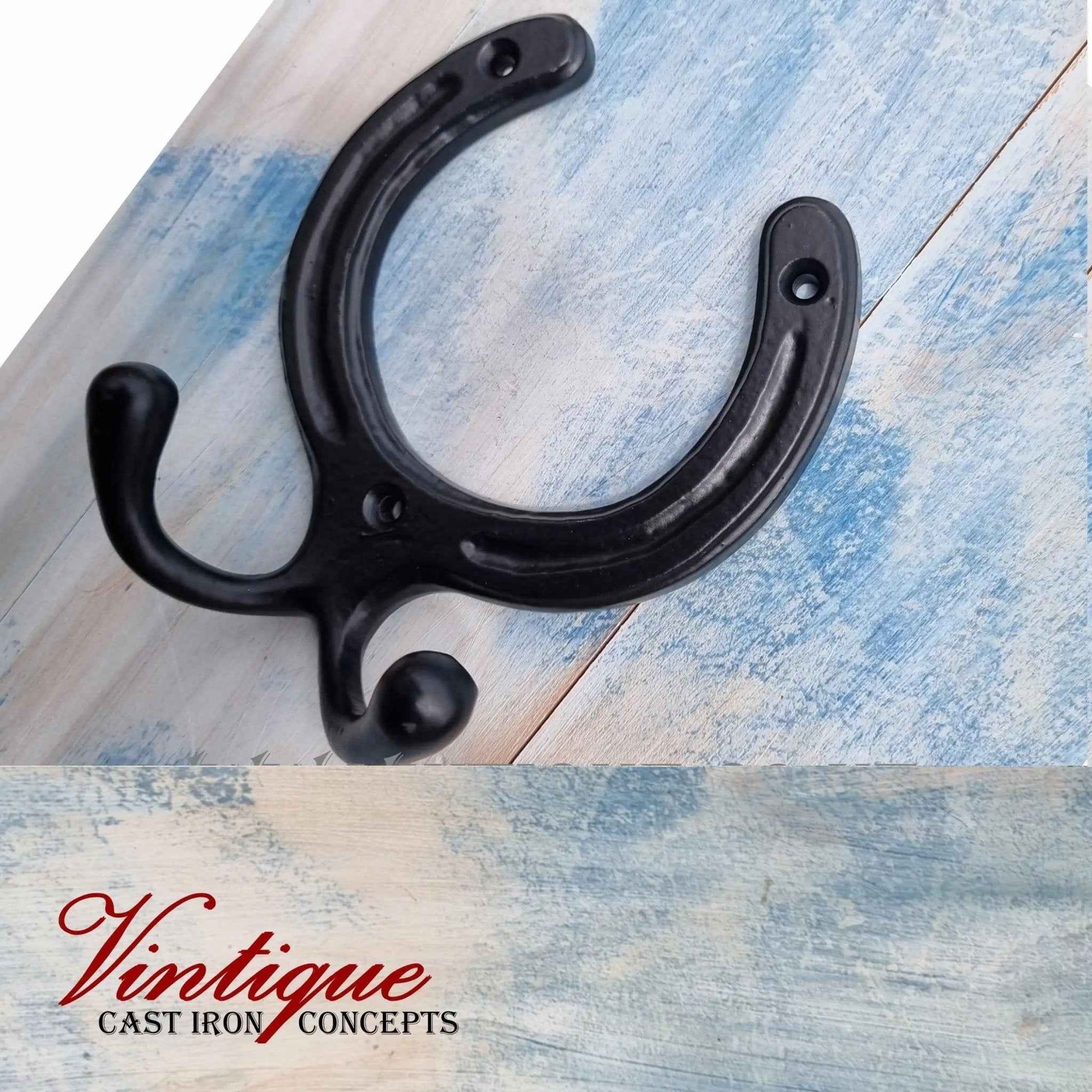 Cast Iron Horseshoe Double Prong coathook 100mm