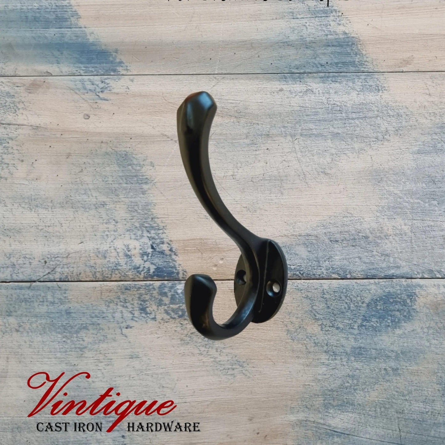 Cast Iron VICTORIAN double prong Coathook 90mm long-Vintique Concepts