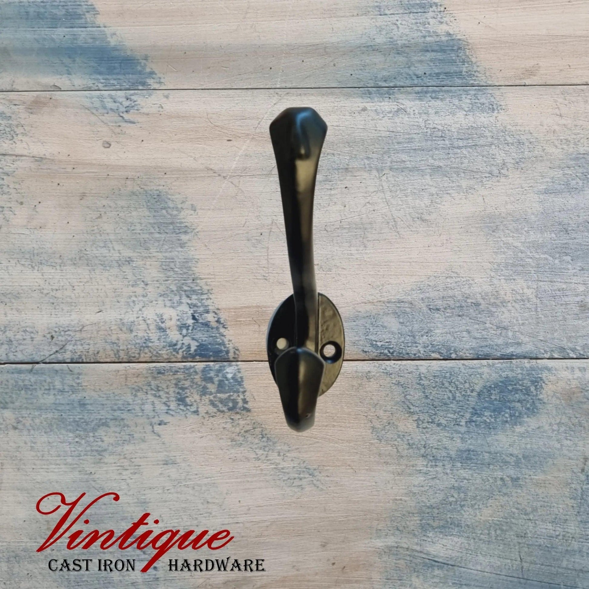 Cast Iron VICTORIAN double prong Coathook 90mm long-Vintique Concepts