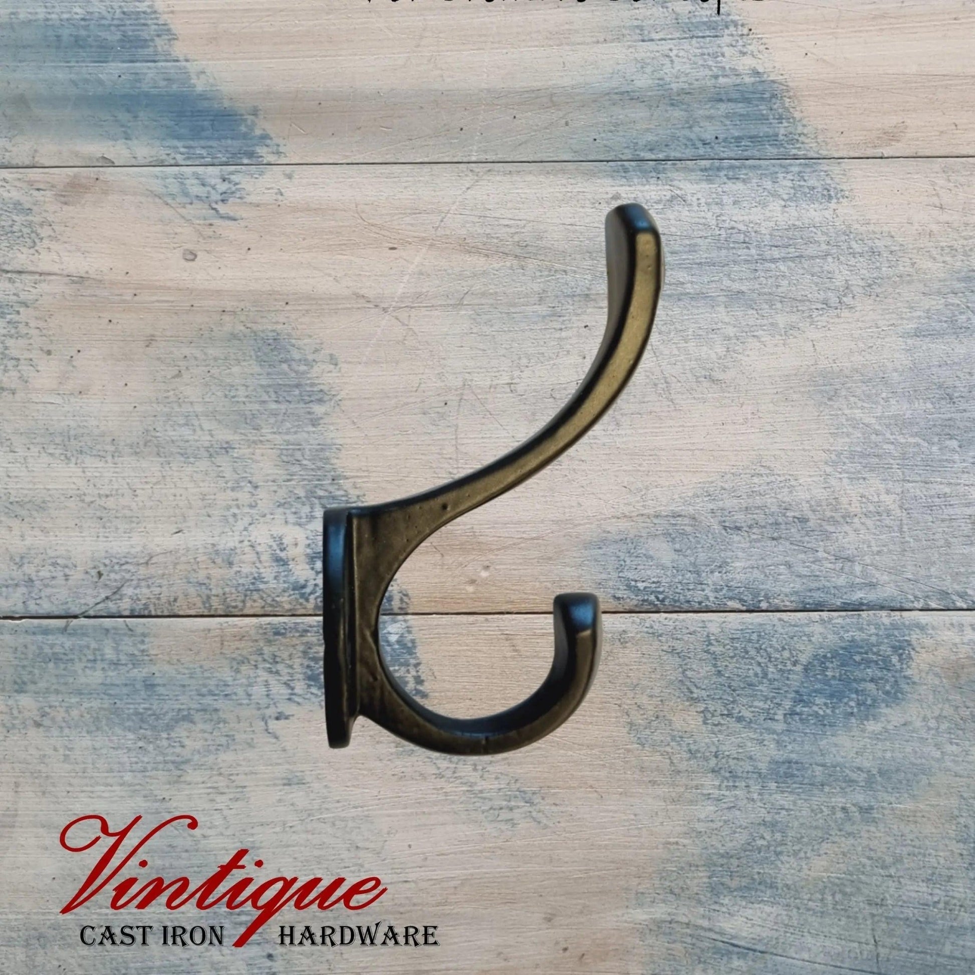 Cast Iron VICTORIAN double prong Coathook 90mm long-Vintique Concepts