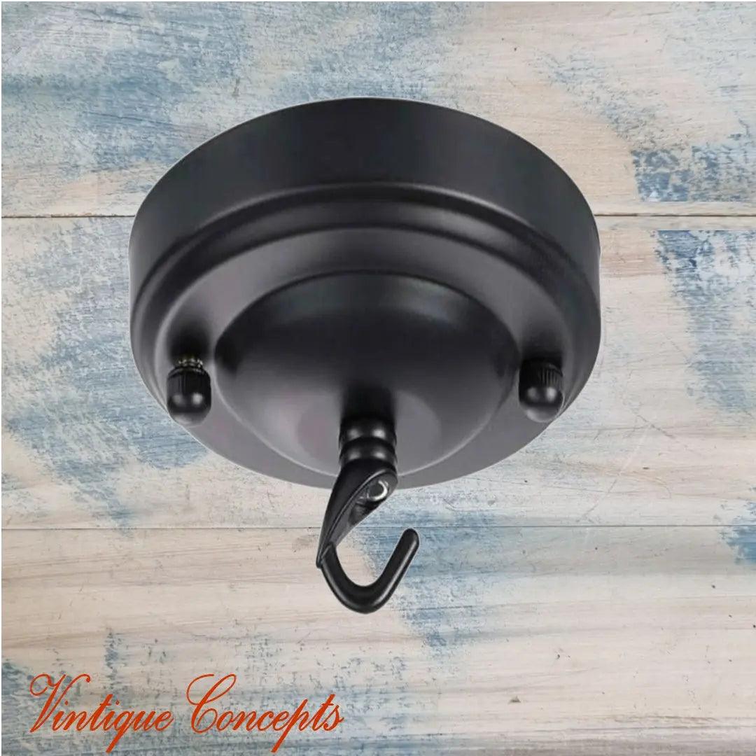 Ceiling Rose Cover Plate Lamp ,chandelier, plant Hook-BLACK-Vintique Concepts