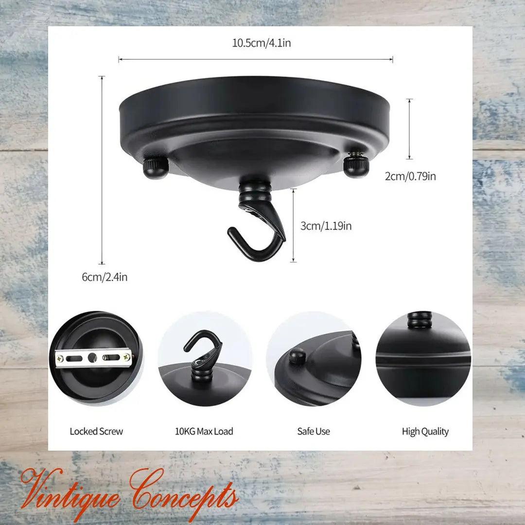 Ceiling Rose Cover Plate Lamp ,chandelier, plant Hook-BLACK-Vintique Concepts