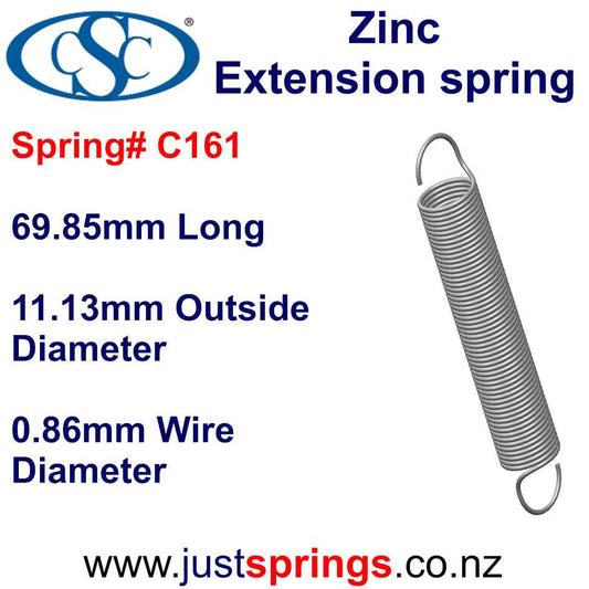 Zinc Extension Spring   88.9 mm long (11.13 OD x 1.19 WD) C163 from Century