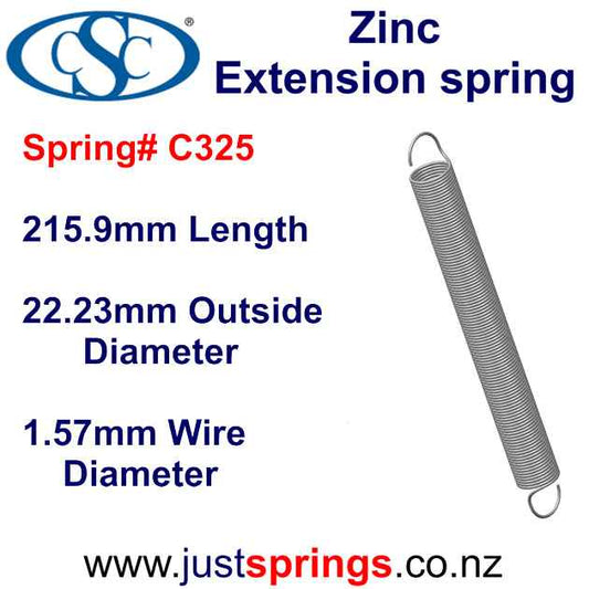 Zinc Extension Spring  215.9mm Long (23.8 OD x 3.05 WD) C327 from Century
