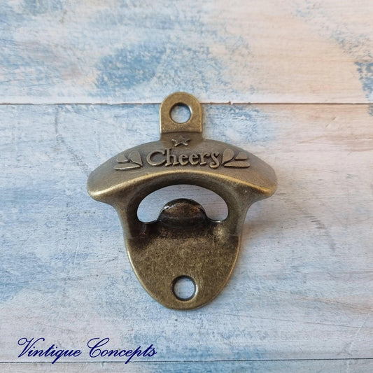 cheers- Bronze heavy duty Wall Mounted Vintage Bottle opener for beer bottles etc-Vintique Concepts