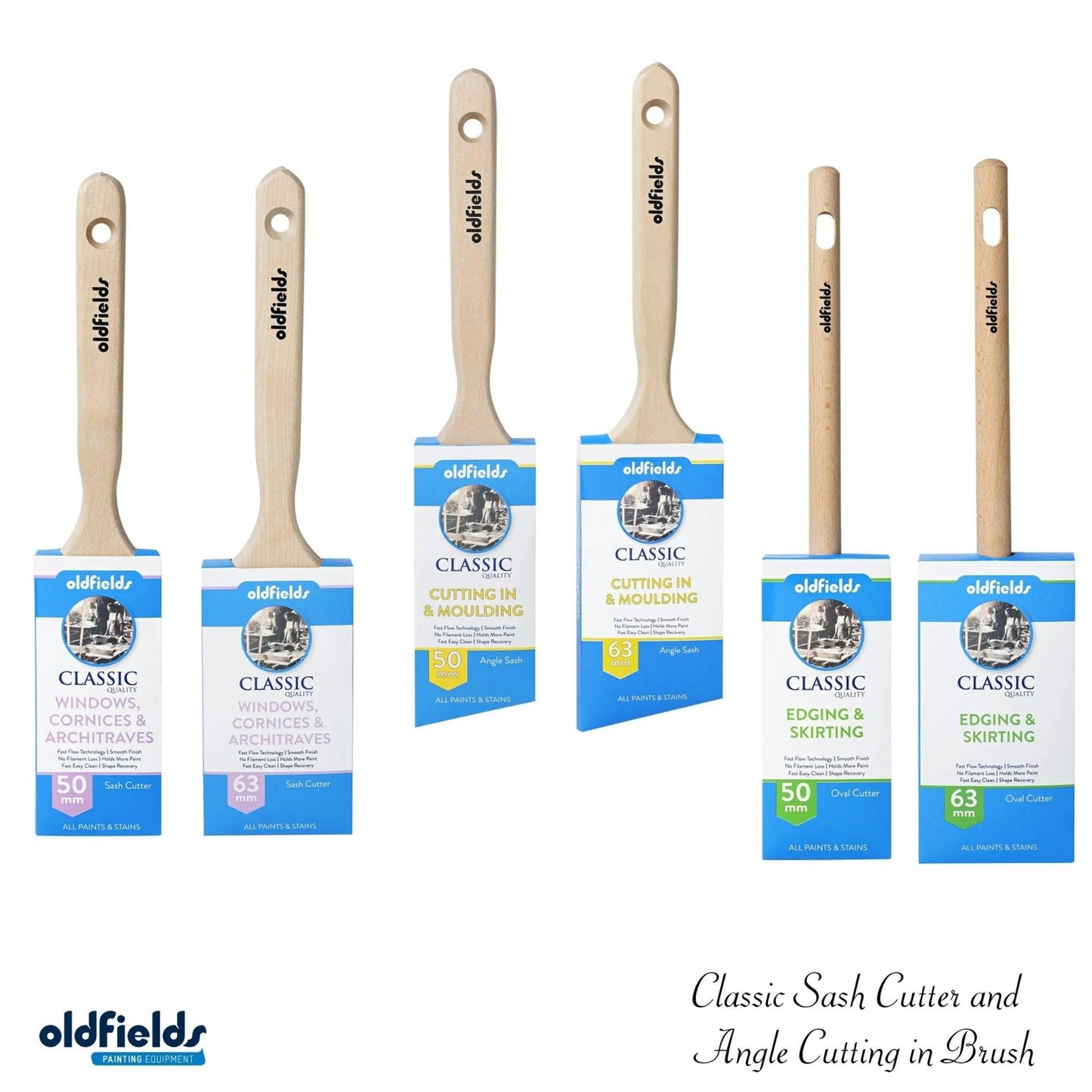 Classic 100% Tappered filament Sash & angle Cutters Paint Brushes from Oldfields-Vintique Concepts