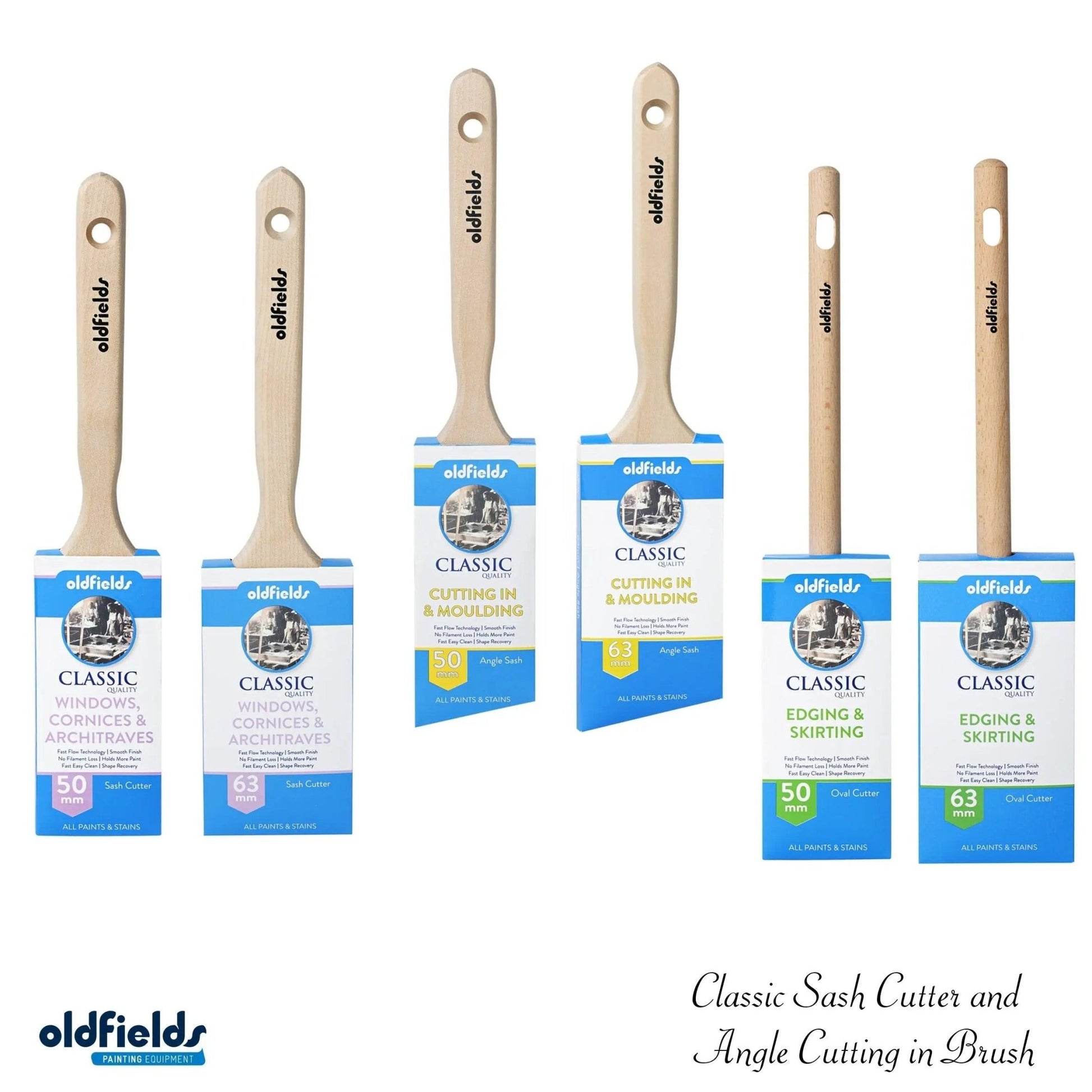 Classic 100% Tappered filament Sash & angle Cutters Paint Brushes from Oldfields-Vintique Concepts