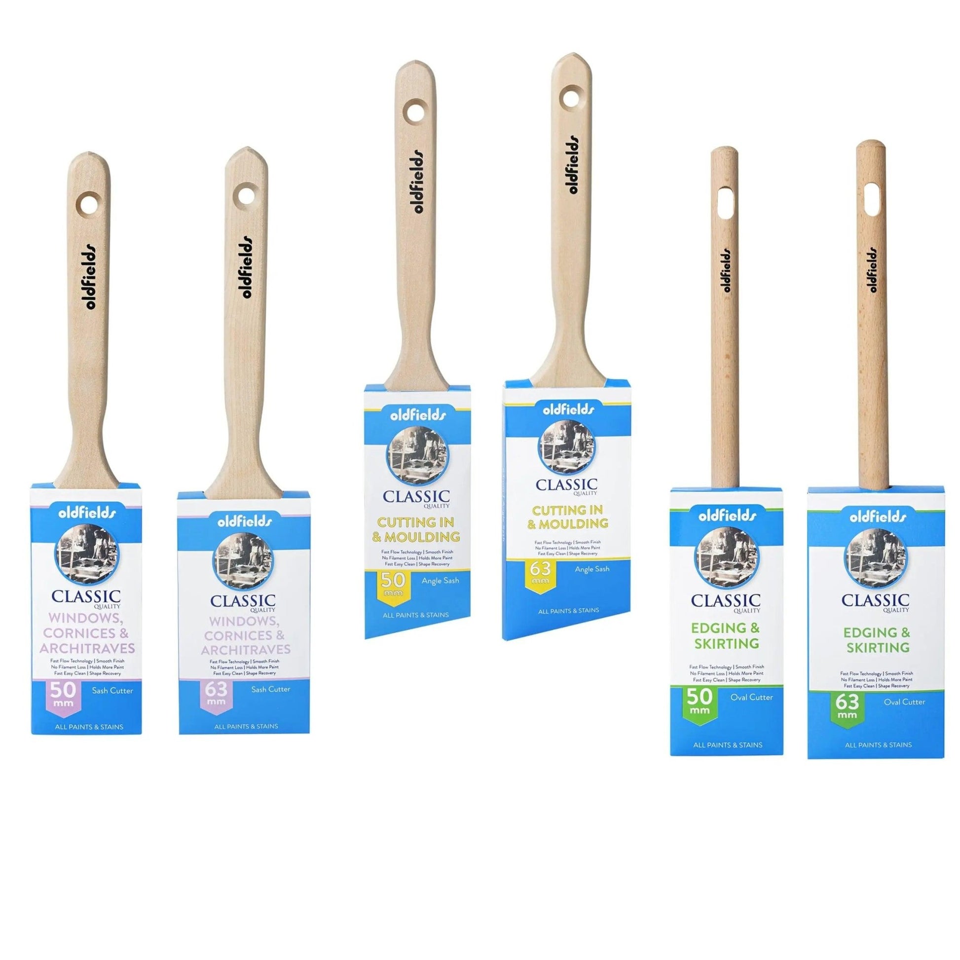 Classic 100% Tappered filament Sash & angle Cutters Paint Brushes from Oldfields-Vintique Concepts