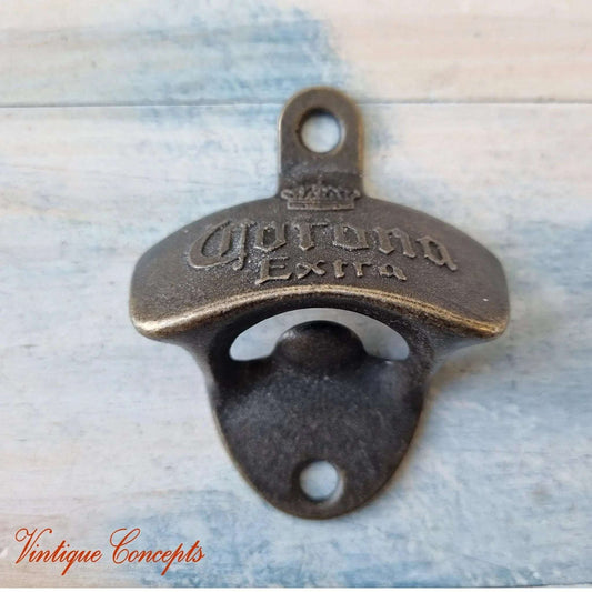 CORONA- Bronze heavy duty Wall Mounted Vintage Bottle opener for beer bottles etc - Vintique Concepts