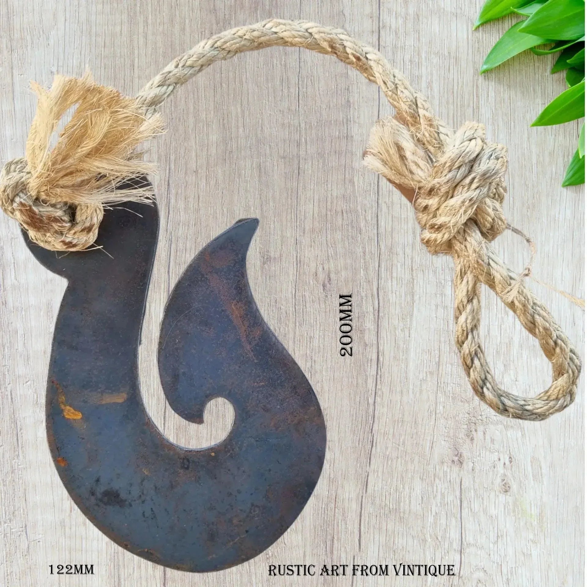 Corten Rusty Fish Hook Art - Unique Metal Hei Matau Decoration