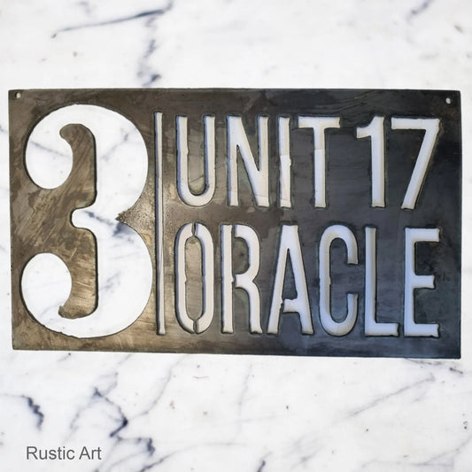 Custom made Corten metal signs and numbers - Vintique Concepts