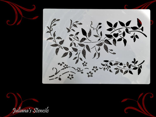 Branch of leaves flora & fauna small Furniture Paint Stencil 260mm x 180mm - Vintique Concepts