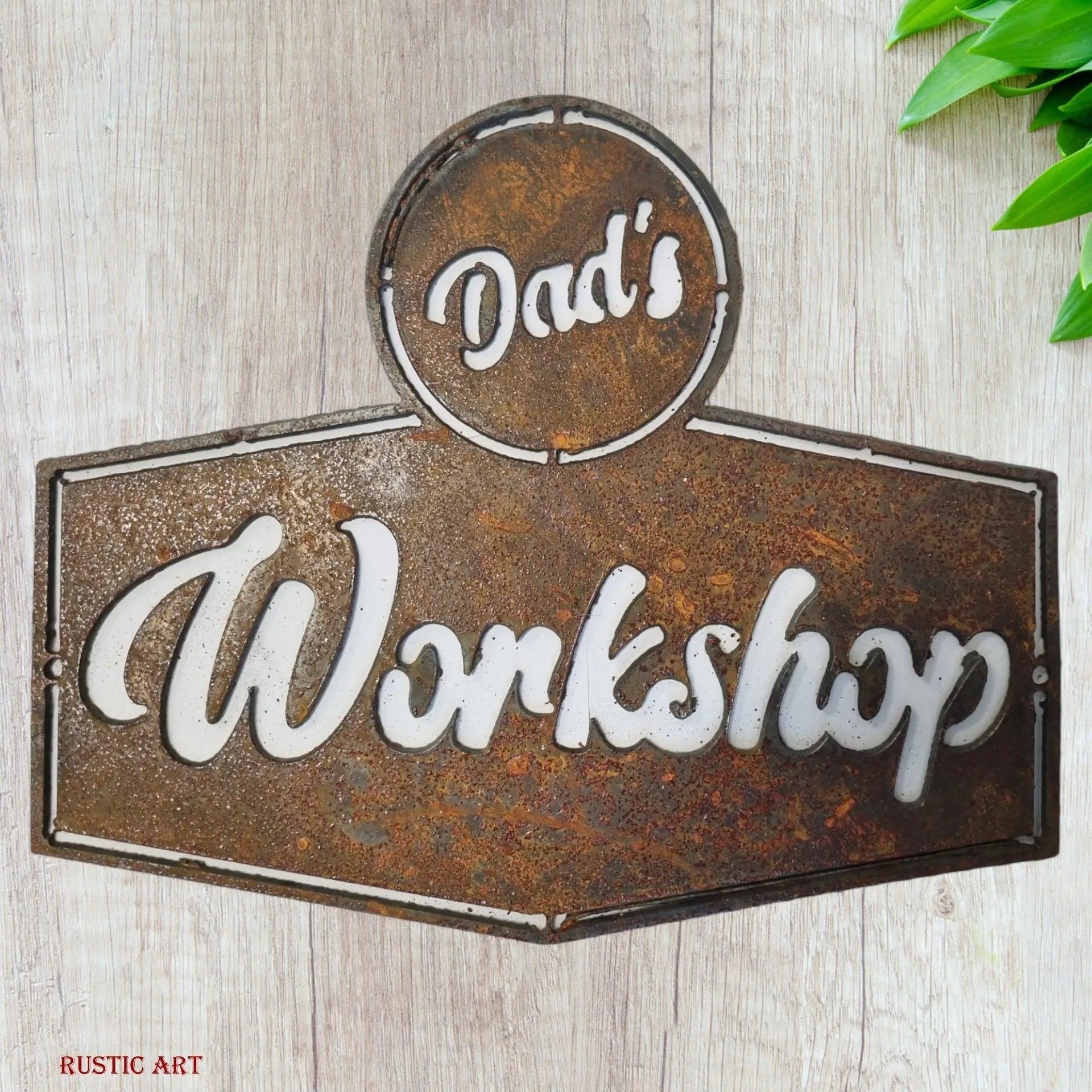DADS WORKSHOP -Corten Rusty metal  art 440mm x 320mm-Vintique Concepts