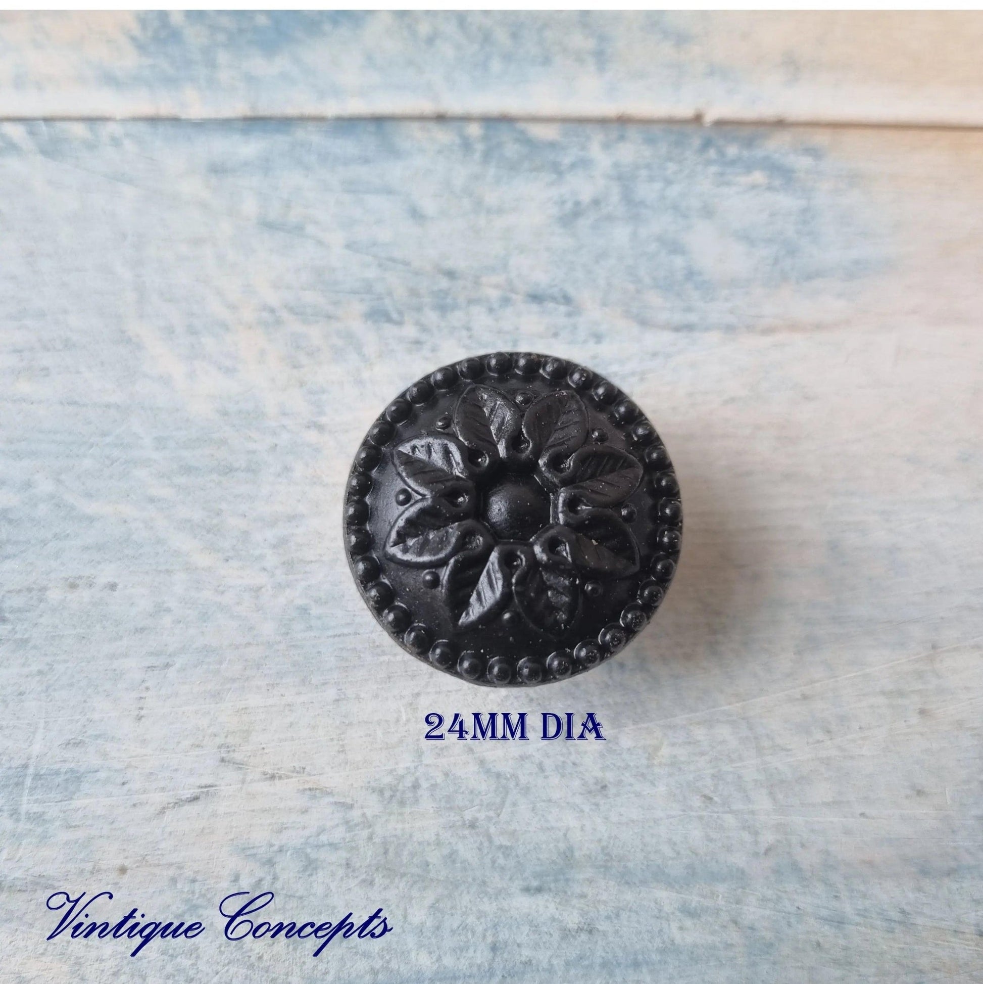 Daisy BLACK Furniture Knob Rose 24mm diameter-Vintique Concepts
