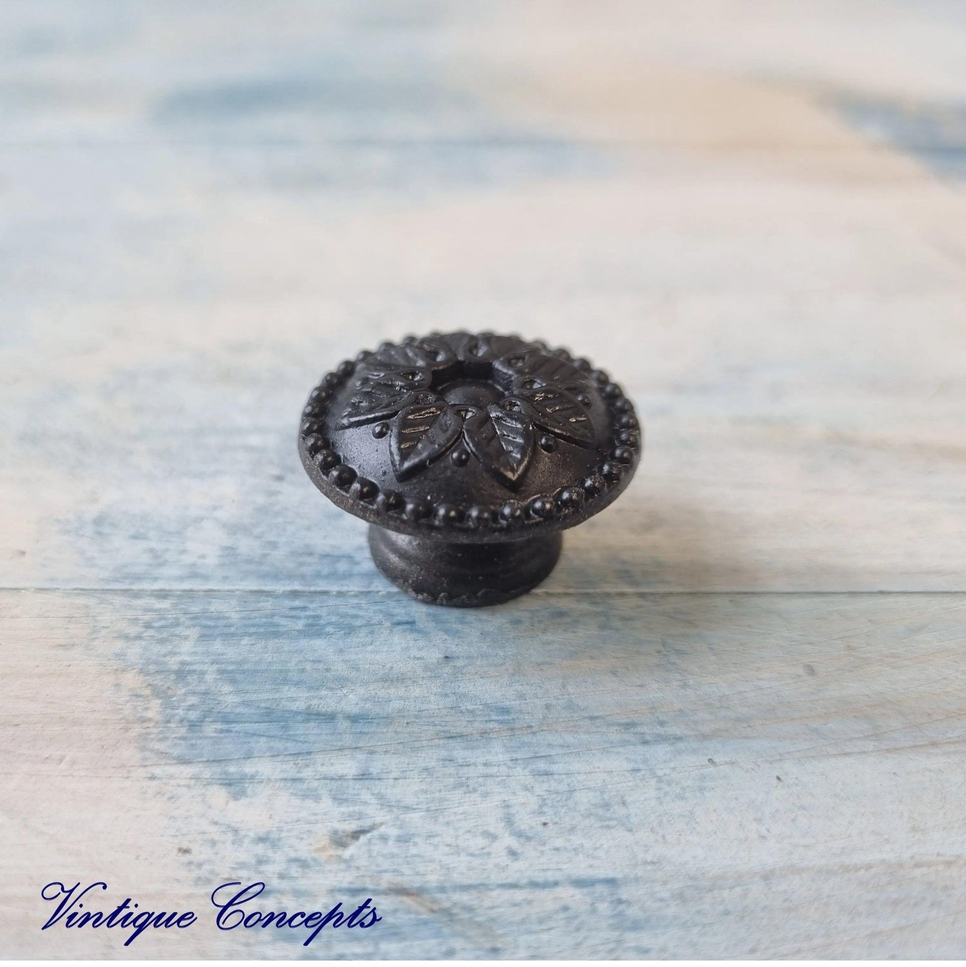 Daisy BLACK Furniture Knob Rose 24mm diameter-Vintique Concepts
