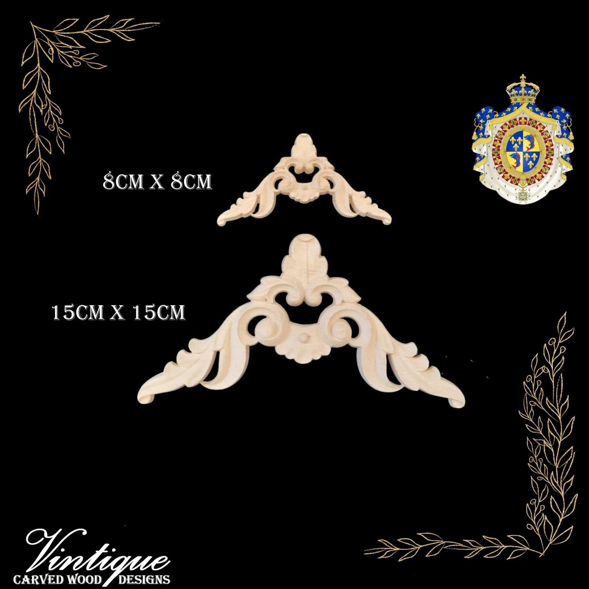 Dauphin Francais Furniture wood applique Onlay 15cm x 15cm-Vintique Concepts