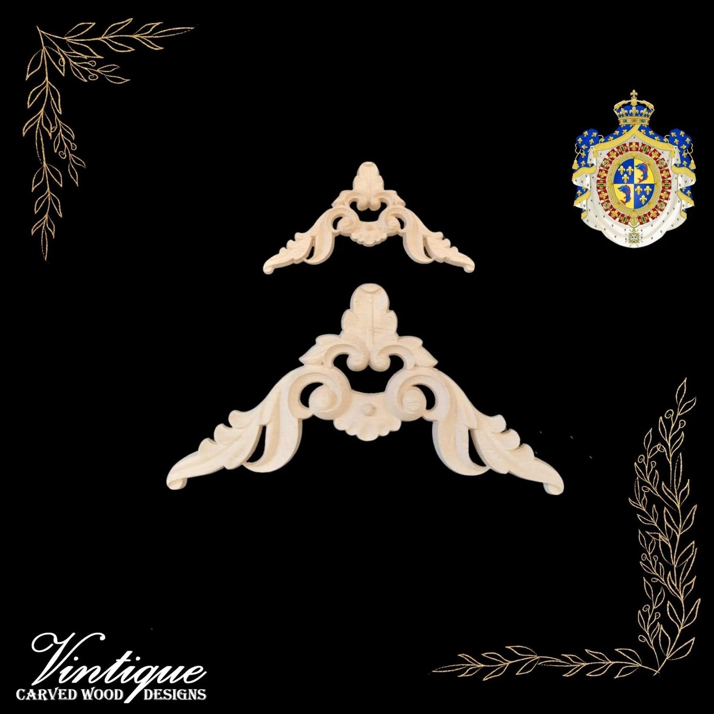 Dauphin Francais Furniture wood applique Onlay 15cm x 15cm-Vintique Concepts