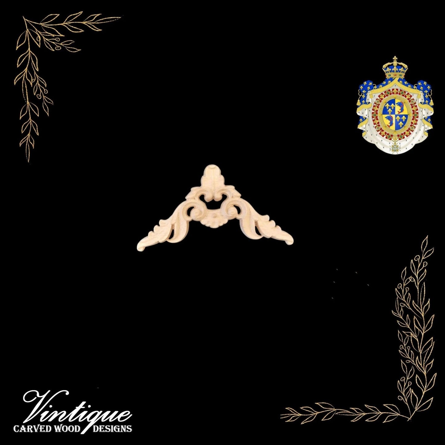 Dauphin Francais Furniture wood applique Onlay 8cm x 8cm-Vintique Concepts
