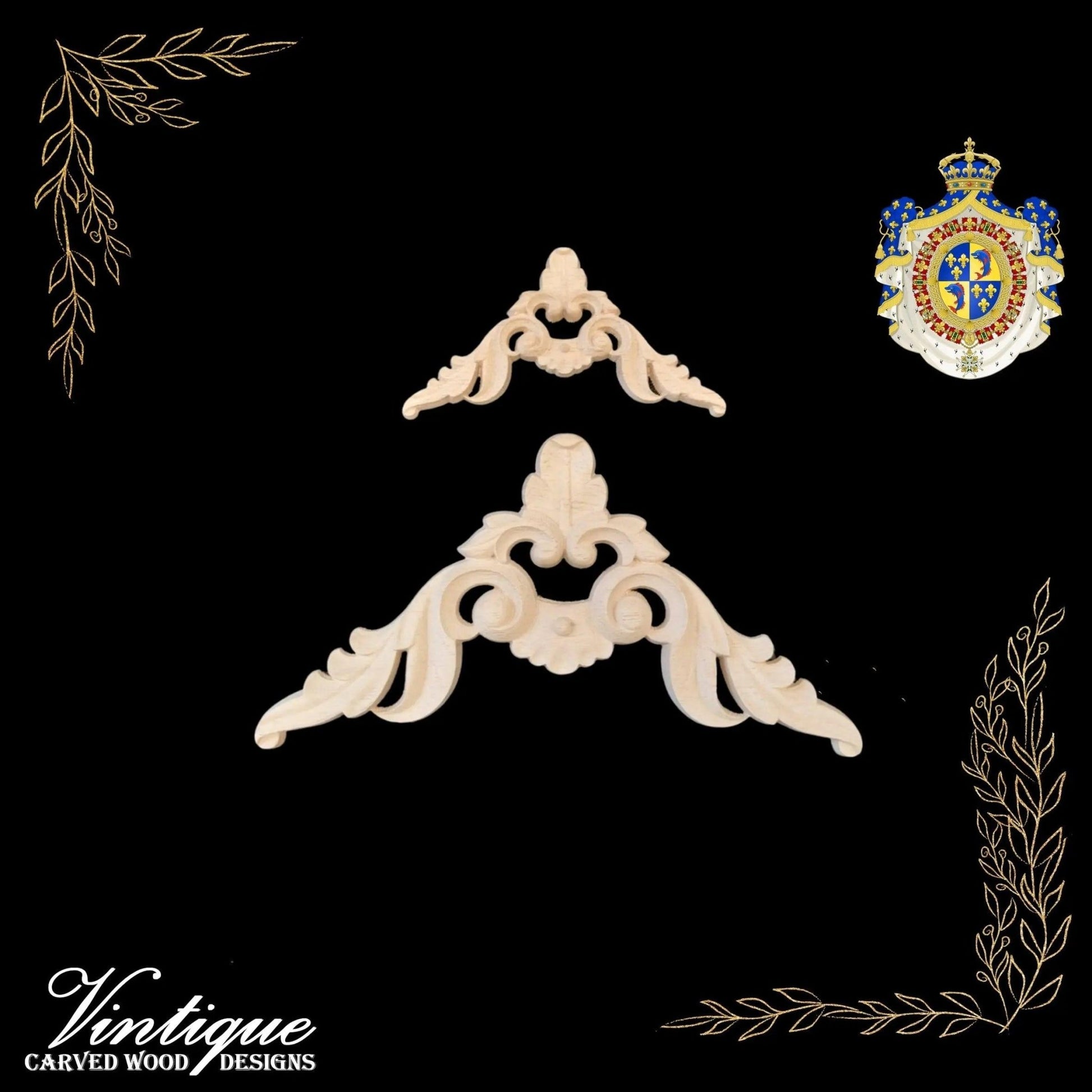 Dauphin Francais Furniture wood applique Onlay 8cm x 8cm-Vintique Concepts