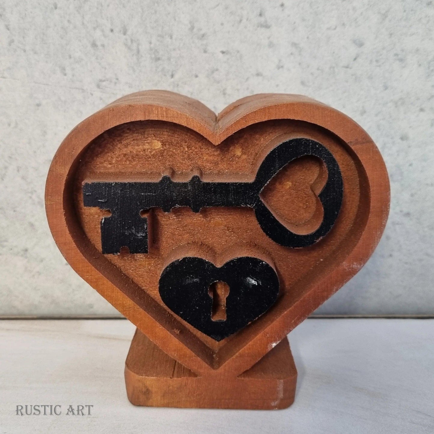 Deep Carved Pine"Lock and Key"  Mantle Heart-Vintique Concepts