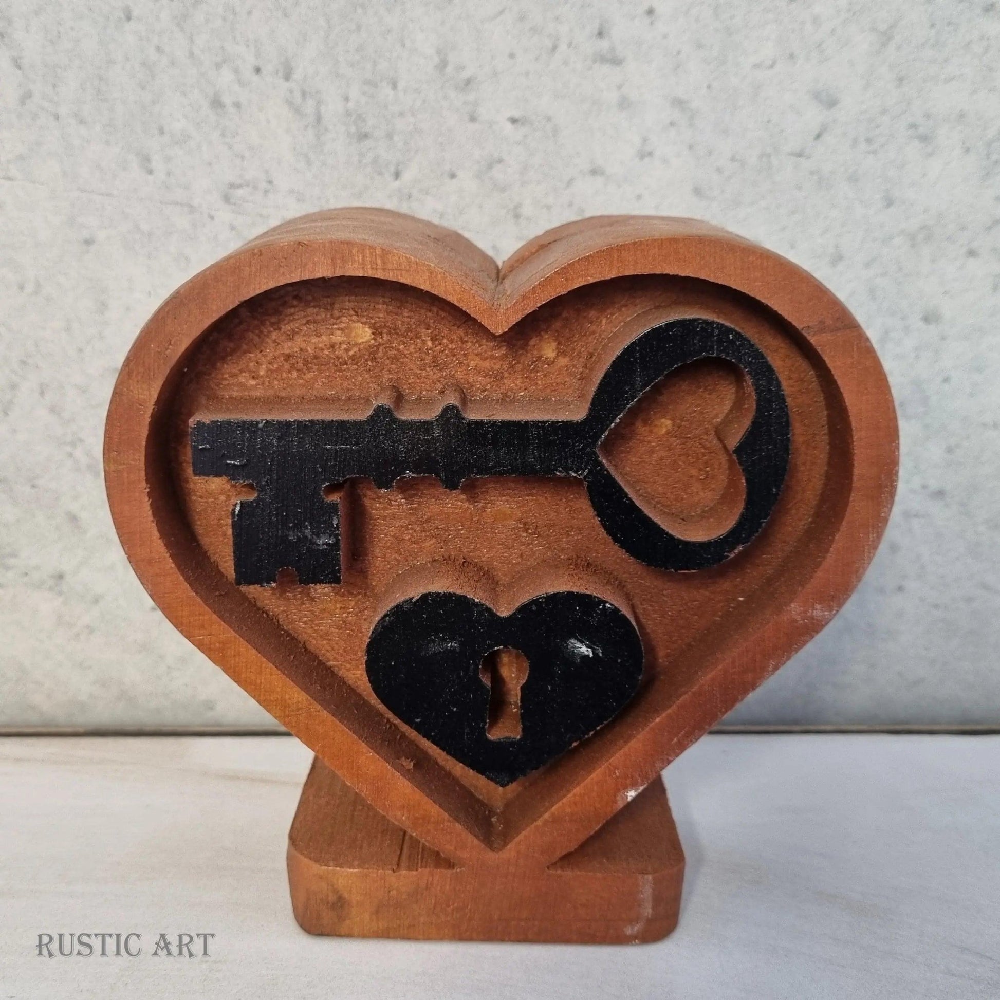 Deep Carved Pine"Lock and Key"  Mantle Heart-Vintique Concepts