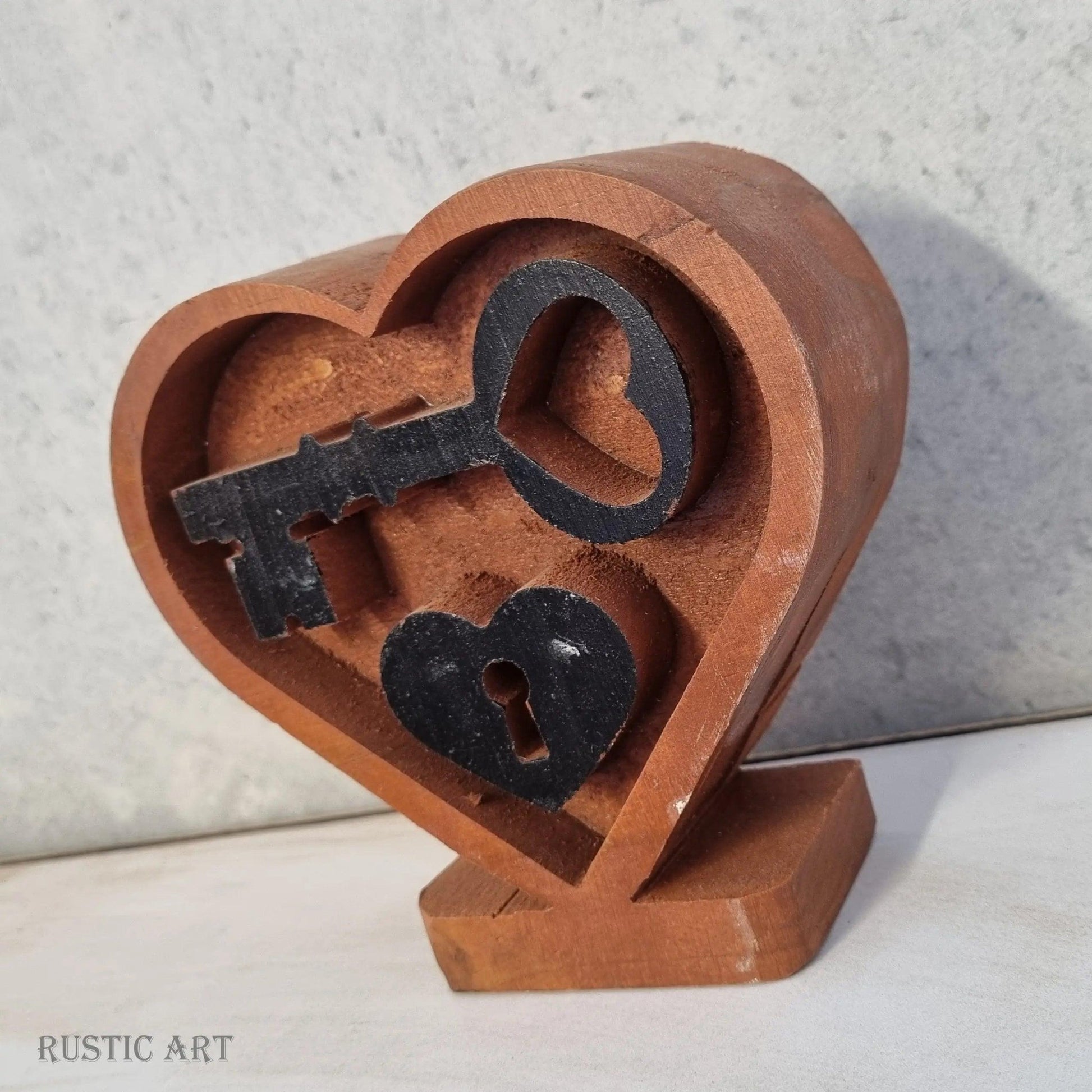 Deep Carved Pine"Lock and Key"  Mantle Heart-Vintique Concepts