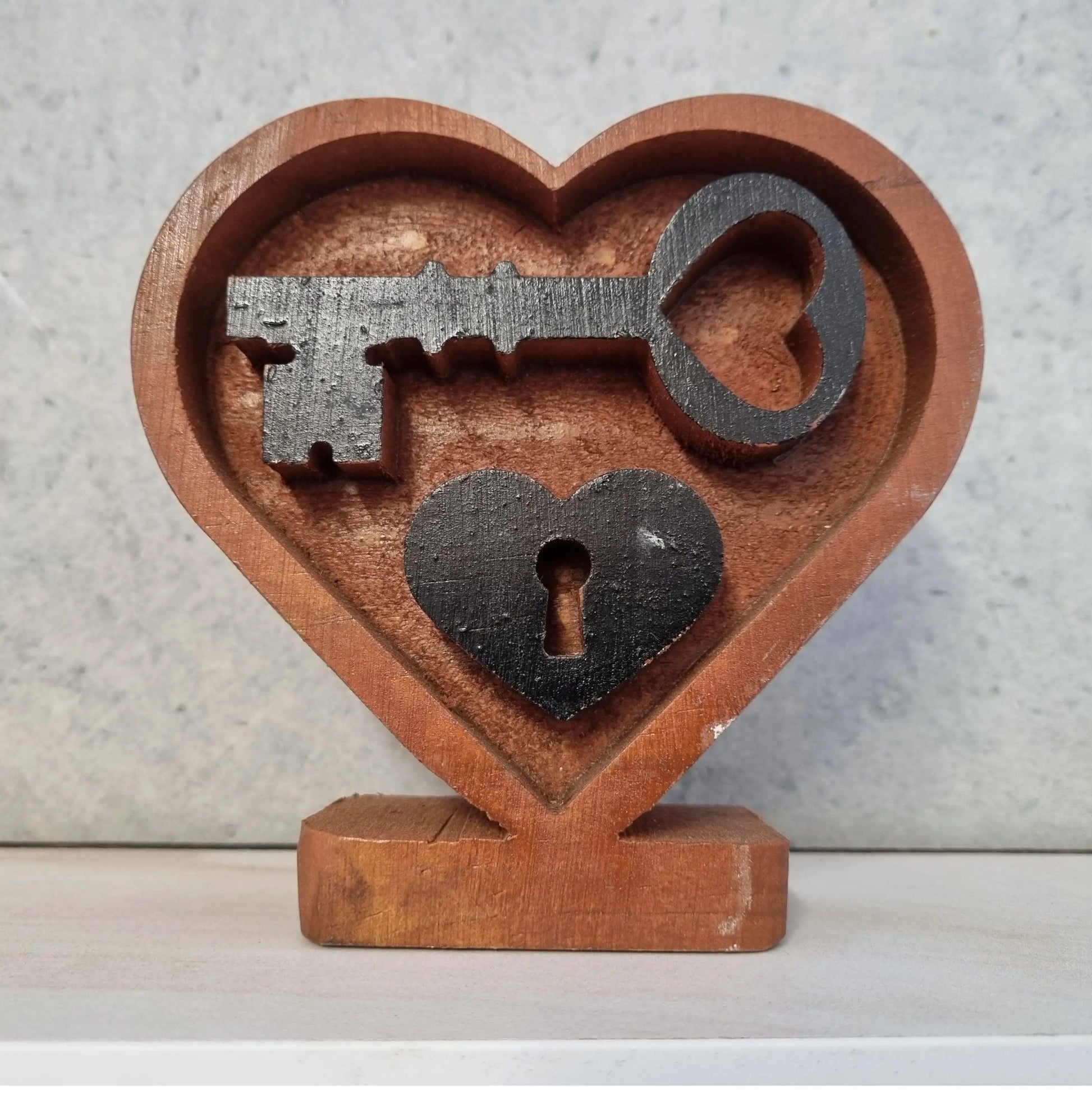 Deep Carved Pine"Lock and Key"  Mantle Heart-Vintique Concepts