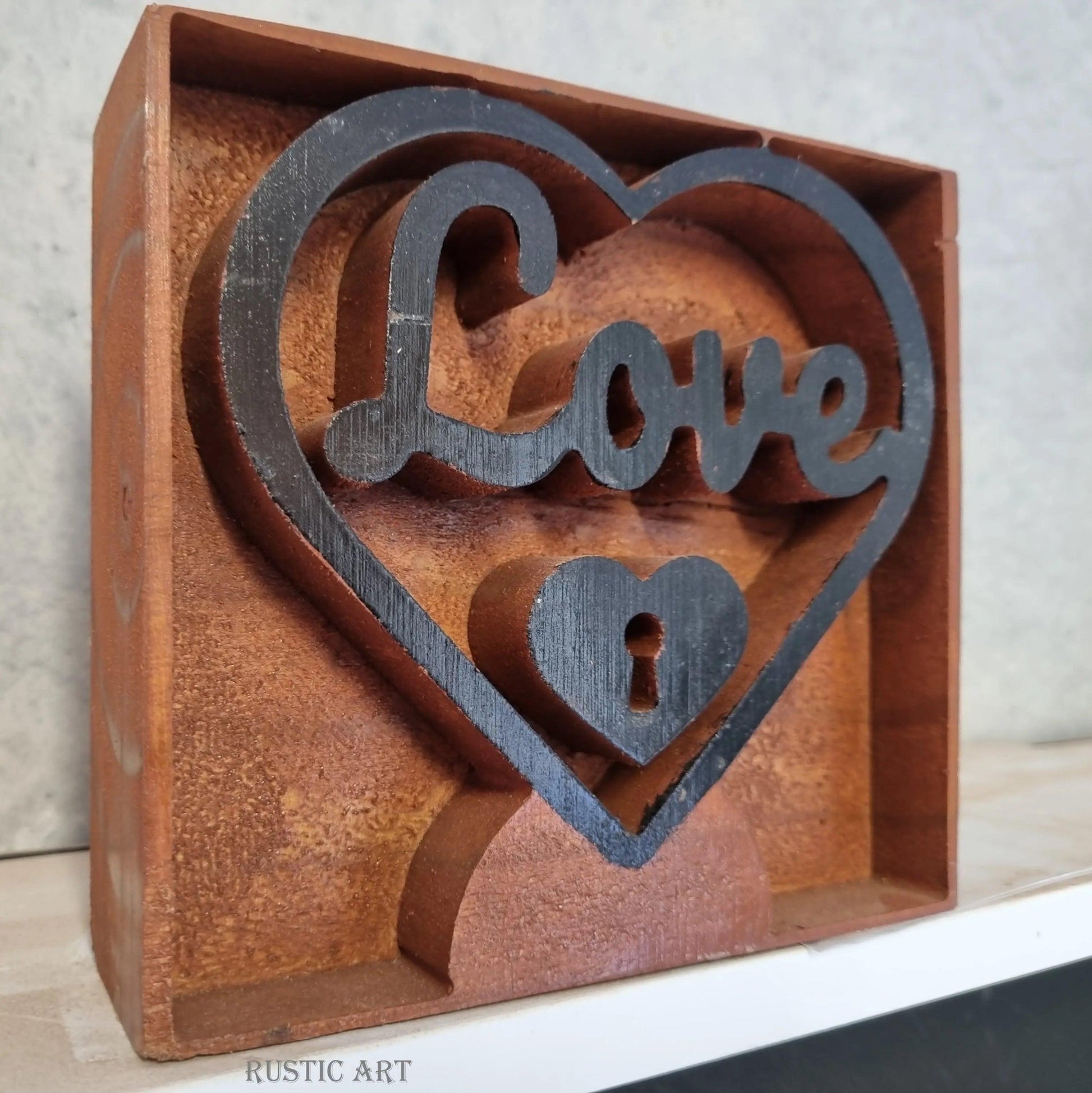Deep Carved Pine"Love and Keyhole'  Mantle Heart-Vintique Concepts