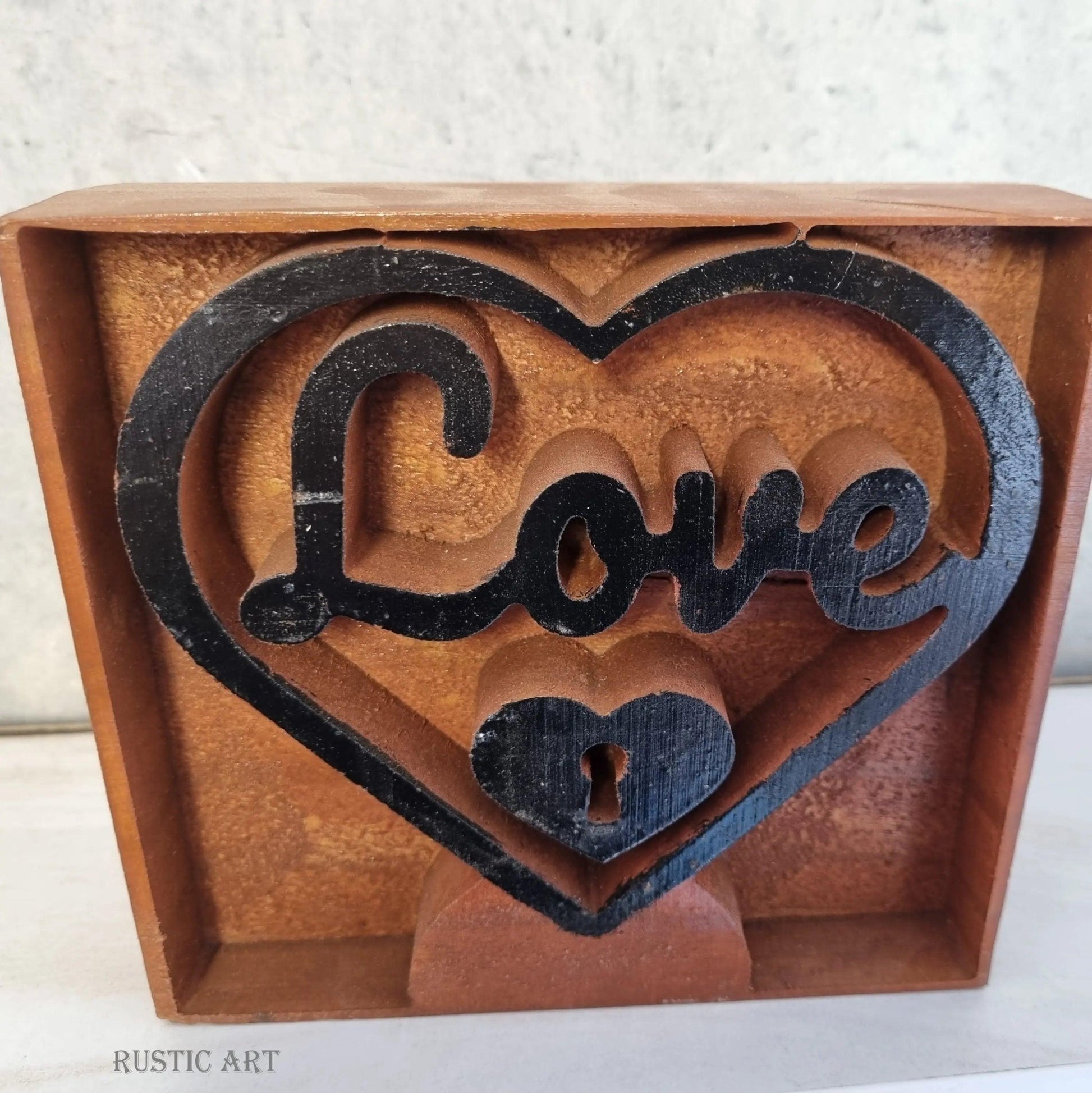 Deep Carved Pine"Love and Keyhole'  Mantle Heart-Vintique Concepts