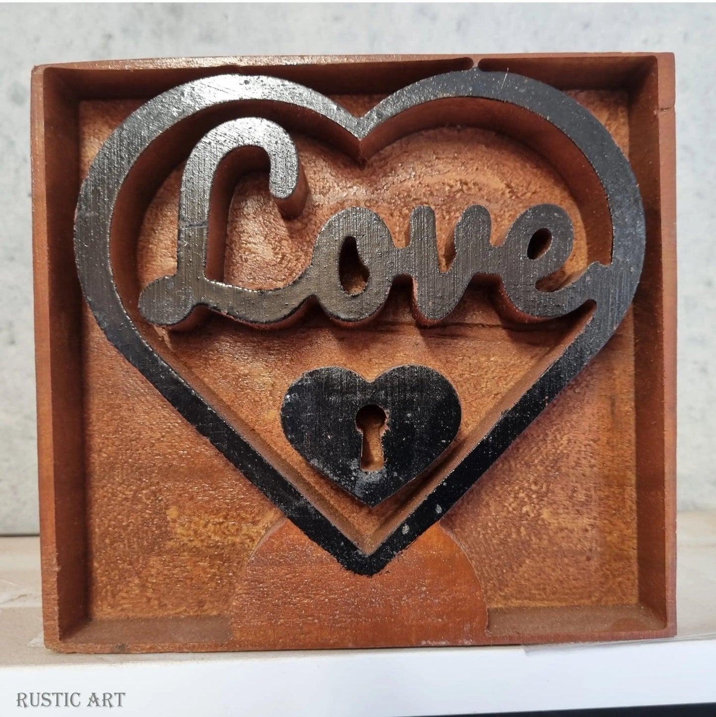Deep Carved Pine"Love and Keyhole'  Mantle Heart-Vintique Concepts