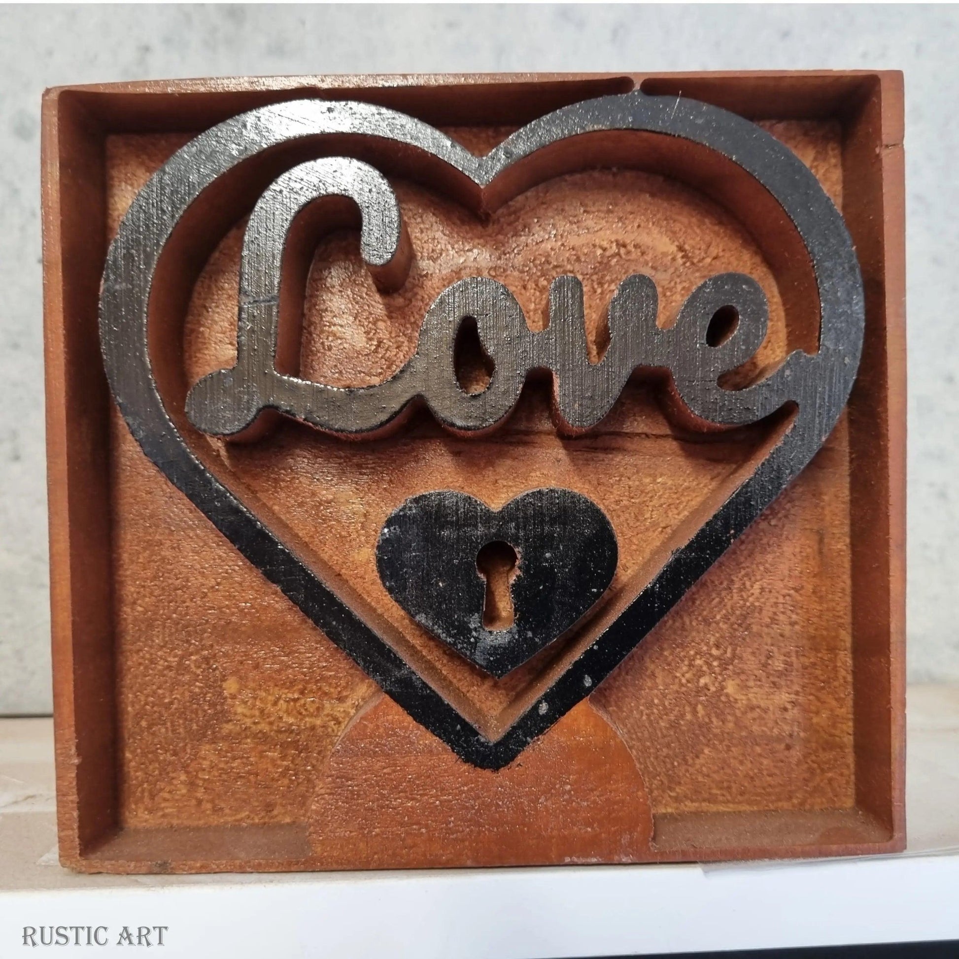 Deep Carved Pine"Love and Keyhole'  Mantle Heart-Vintique Concepts