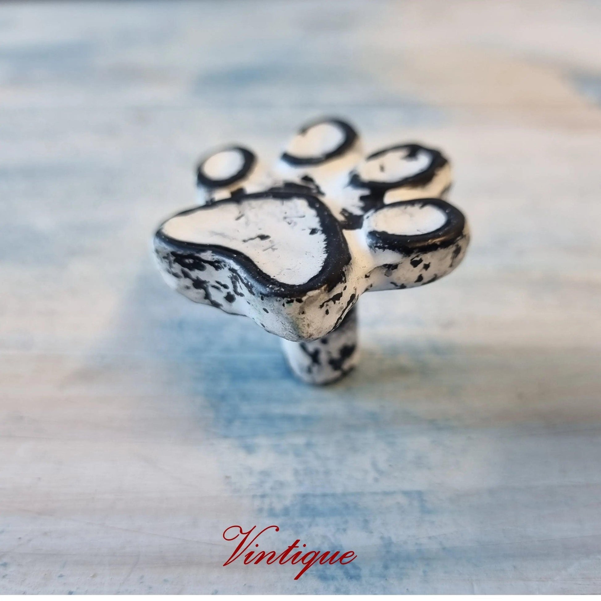 Distressed White Cast Iron "Paw Print" furniture Knob 38mm x 36mm-Vintique Concepts