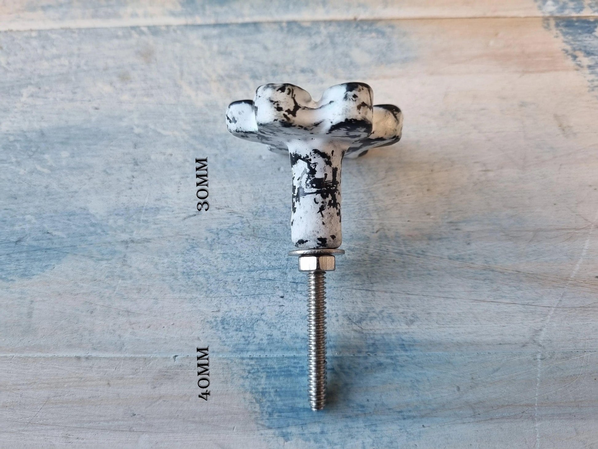 Distressed White Cast Iron "Paw Print" furniture Knob 38mm x 36mm-Vintique Concepts