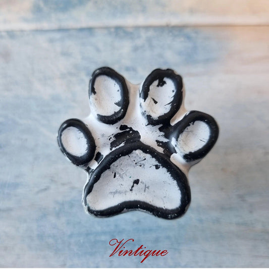 Distressed White Cast Iron "Paw Print" furniture Knob 38mm x 36mm-Vintique Concepts