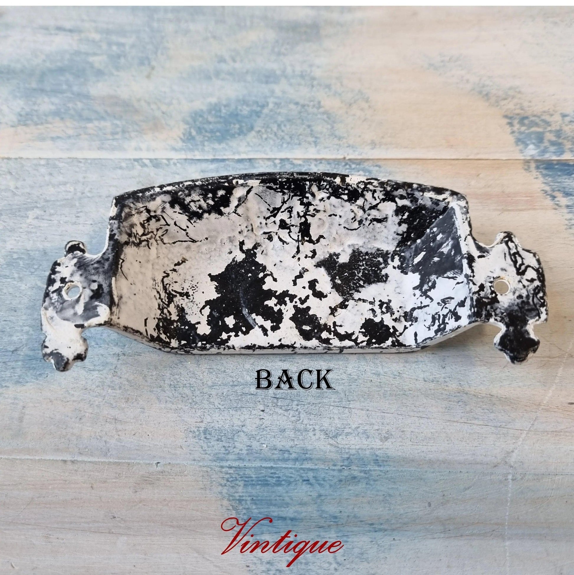 Distressed White Cast Iron Rectangle Cup Drawer Handle 118mm long-Vintique Concepts
