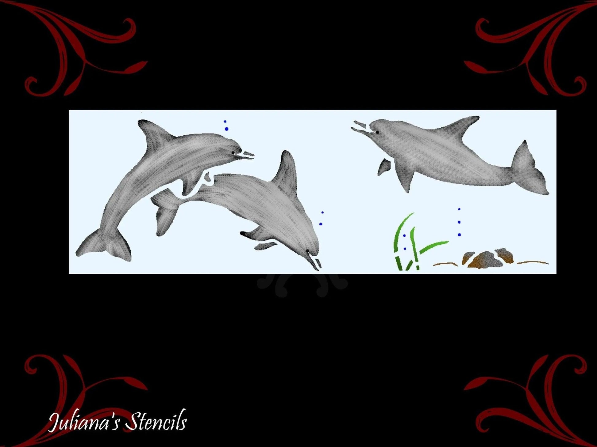 Dolphins border furniture paint stencil 455mm x 150mm-Vintique Concepts