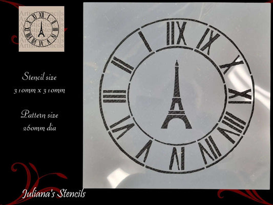 Eifle Tower Vintage Clock face roman numerals furniture premium paint stencil 260mm diameter-Vintique Concepts