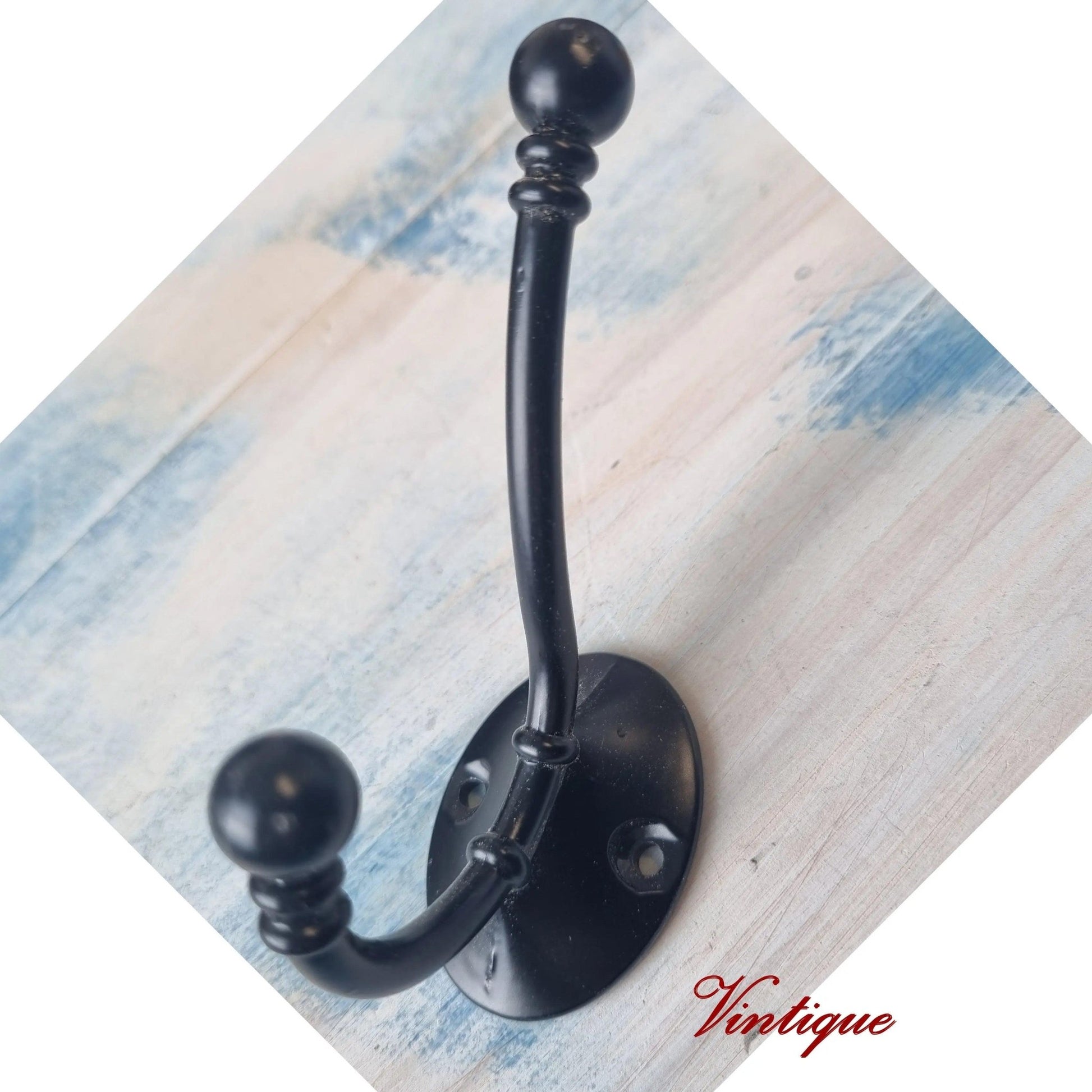 Elegant 2 Ball Double Prong BLACK Coathook 95mm long-Vintique Concepts