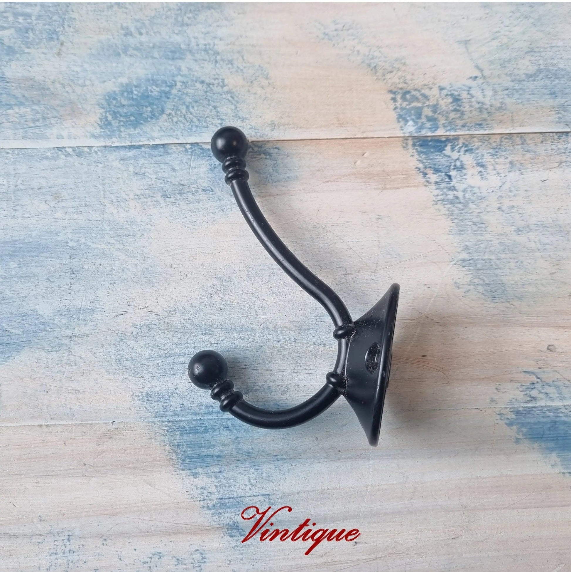 Elegant 2 Ball Double Prong BLACK Coathook 95mm long-Vintique Concepts