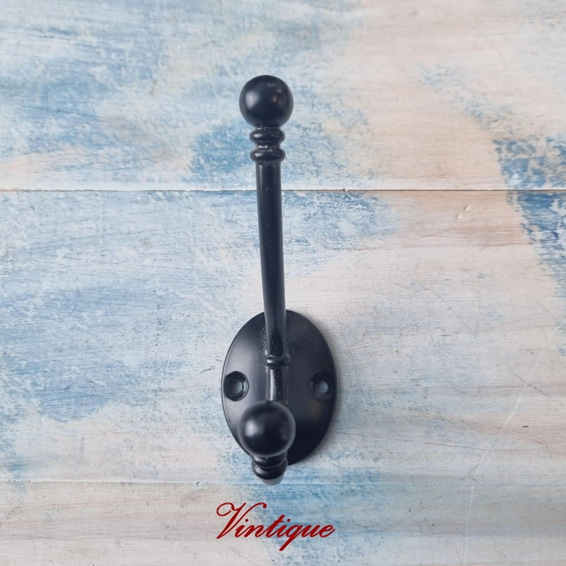 Elegant 2 Ball Double Prong BLACK Coathook 95mm long-Vintique Concepts