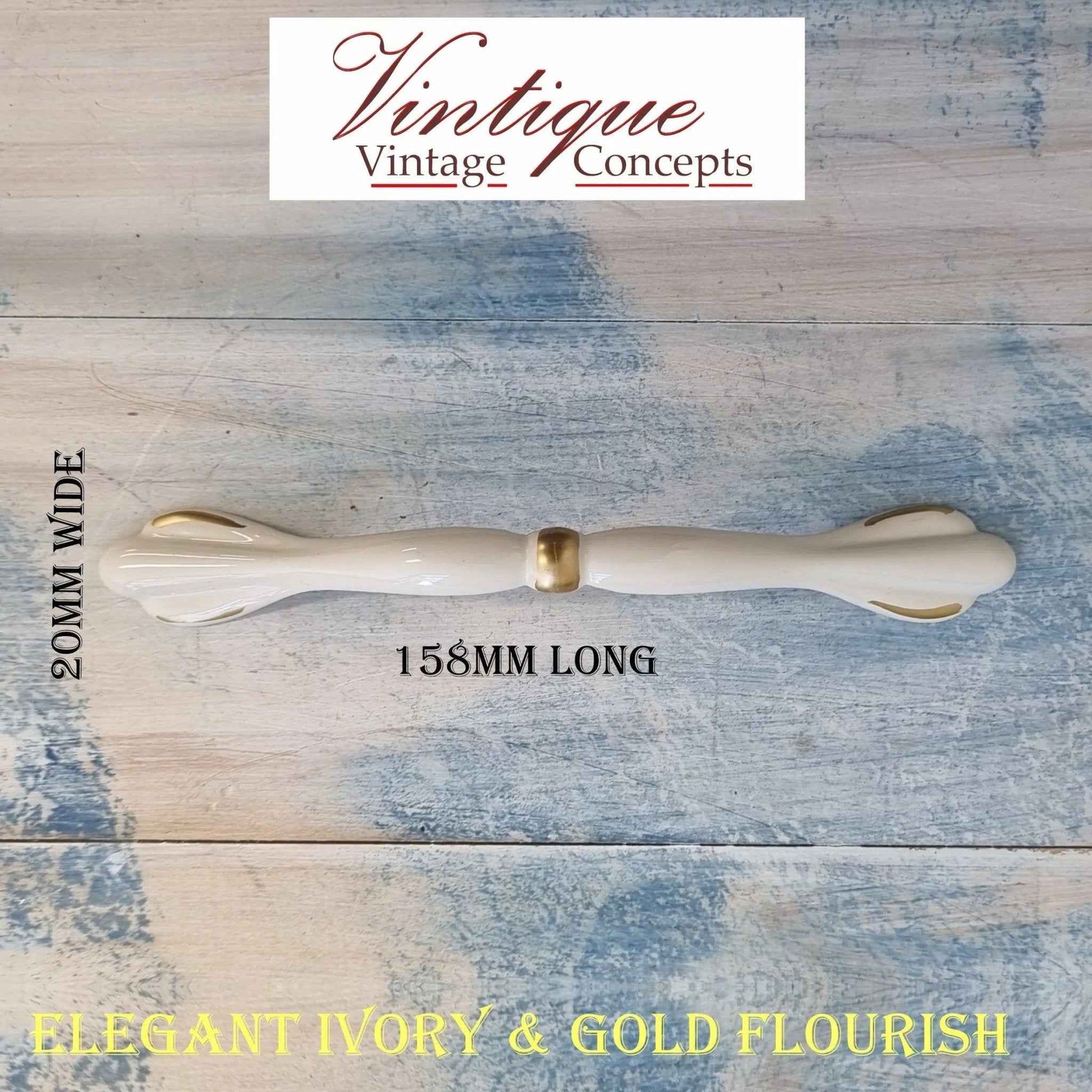 Elegant Ivory / Gold with Flourish Drawer handle 158mm long