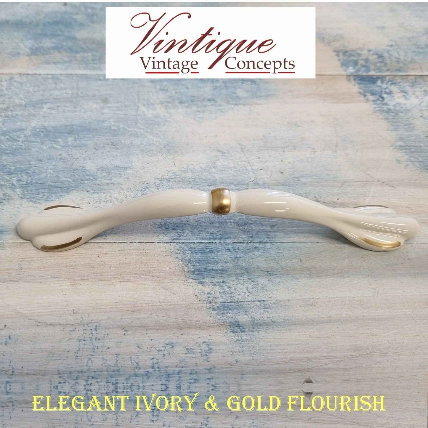 Elegant Ivory / Gold with Flourish Drawer handle 158mm long