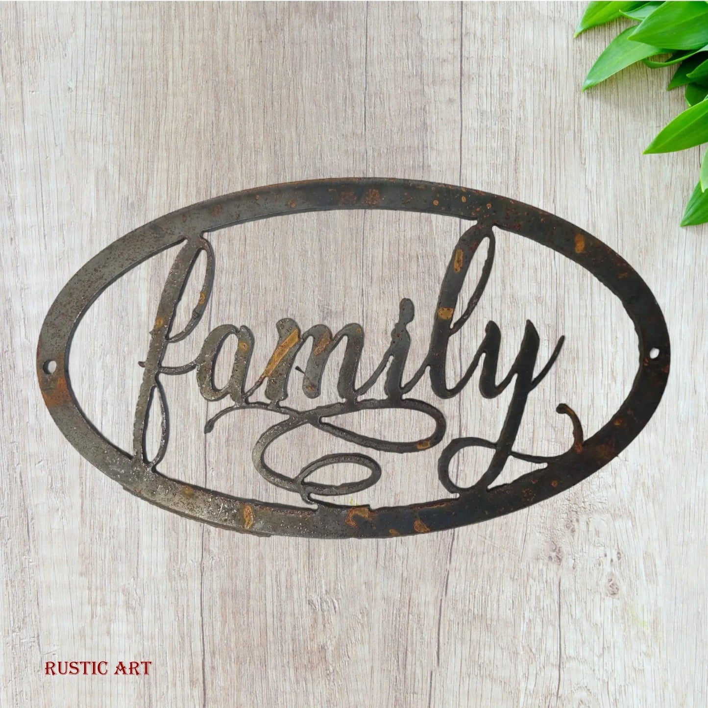 FAMILY IN OVAL -Corten Rusty metal  art 350mm x 200mm-Vintique Concepts