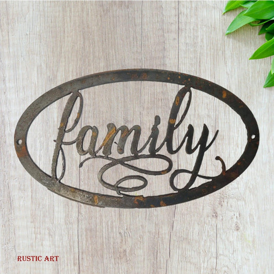 FAMILY IN OVAL -Corten Rusty metal  art 350mm x 200mm-Vintique Concepts
