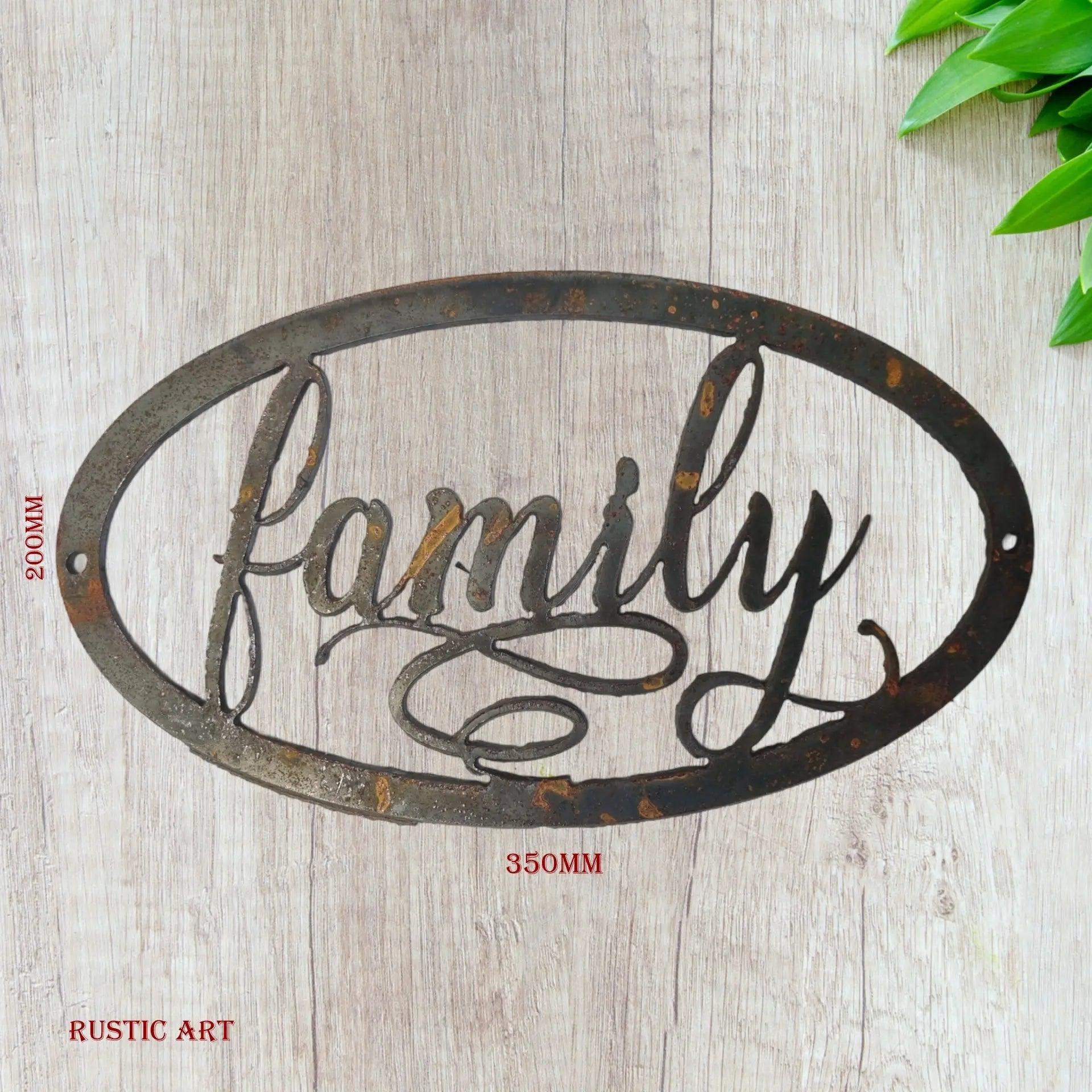 FAMILY IN OVAL -Corten Rusty metal  art 350mm x 200mm-Vintique Concepts