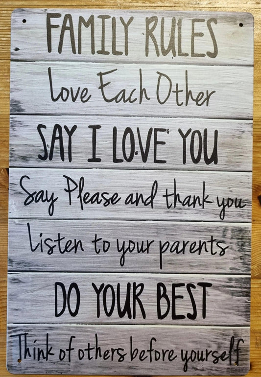 FAMILY RULES......Inspirational  & humerous Tin Sign-30cm x 20cm *-Vintique Concepts